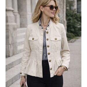 NWT J. Jill Military Peplum Jacket Women's S Beige Gold Button Preppy Classic